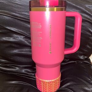 Stanley Pink and Gold Thermos Water Bottle Sleek Design